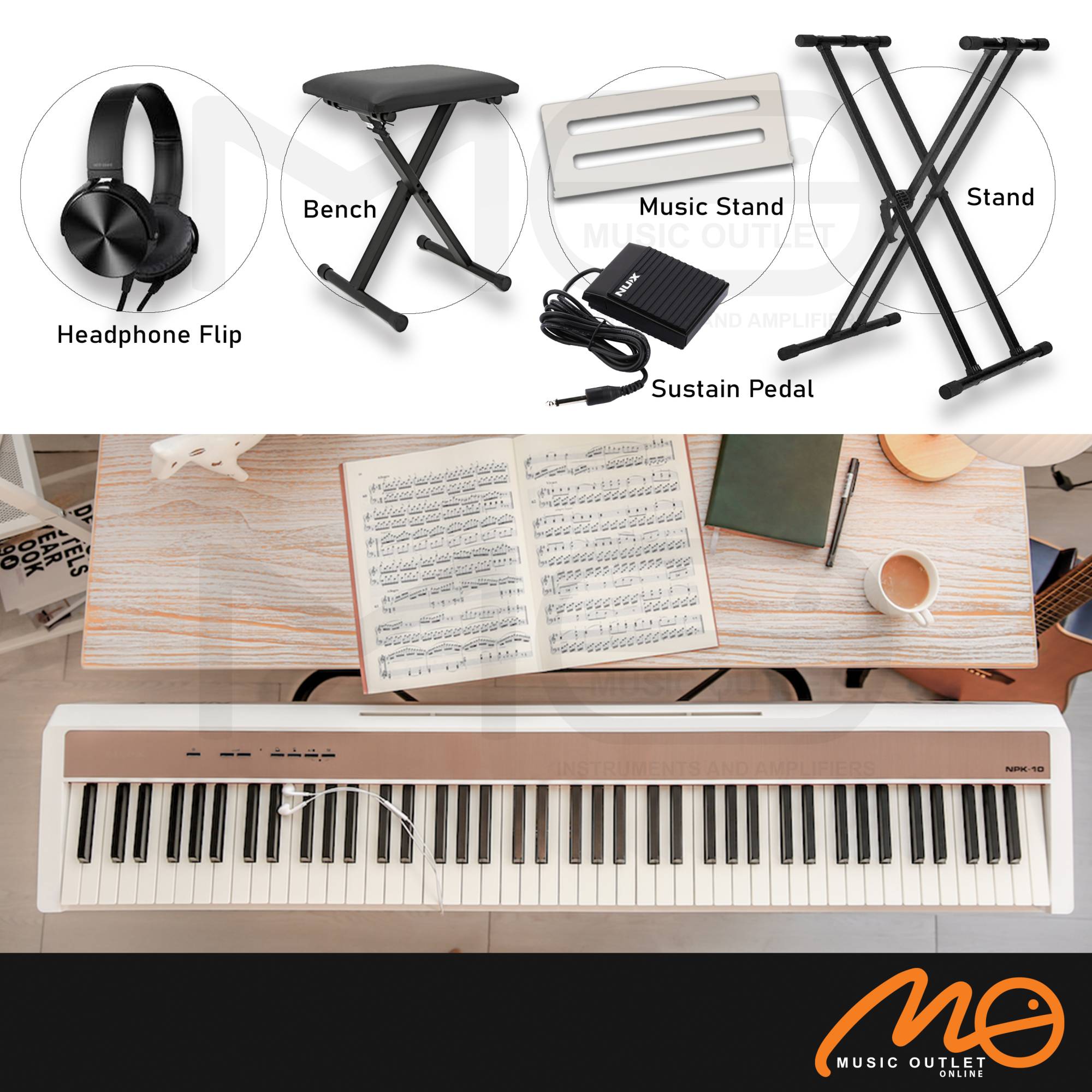 NUX NPK10 SMART DIGITAL 88 KEYS PIANO KEYBOARD (WITH X STAND) WHITE