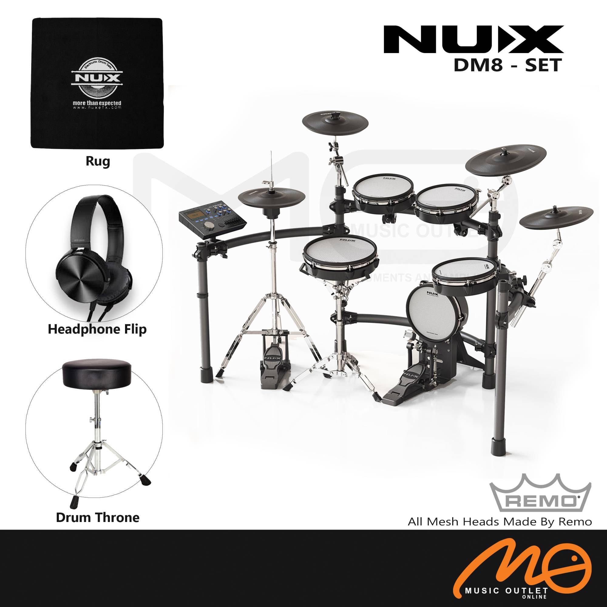 NUX DM8 5PIECE FULL MESH DIGITAL ELECTRONIC DRUM SET HEAD BY REMO (NO AMP)
