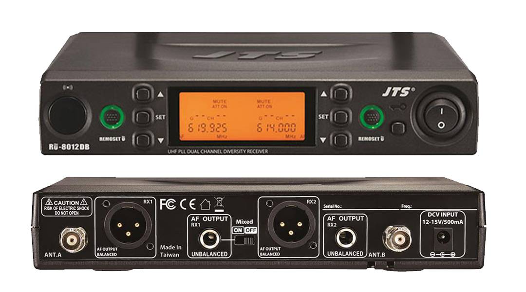 JTS 8012DB UHF PLL DUAL CHANNEL DIVERSITY WIRELESS MICROPHONE SYSTEM