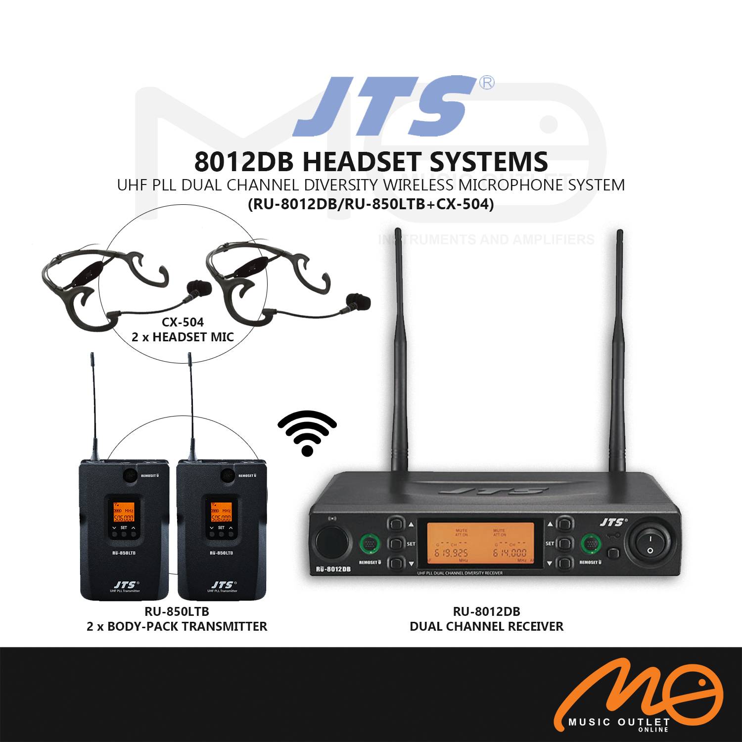 JTS 8012DB UHF PLL DUAL CHANNEL DIVERSITY WIRELESS MICROPHONE SYSTEM