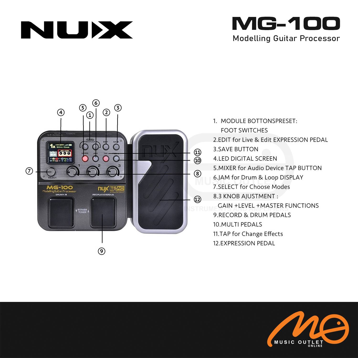 NUX MG100 MODELLING GUITAR PROCESSOR MULTI EFFECTS PEDAL