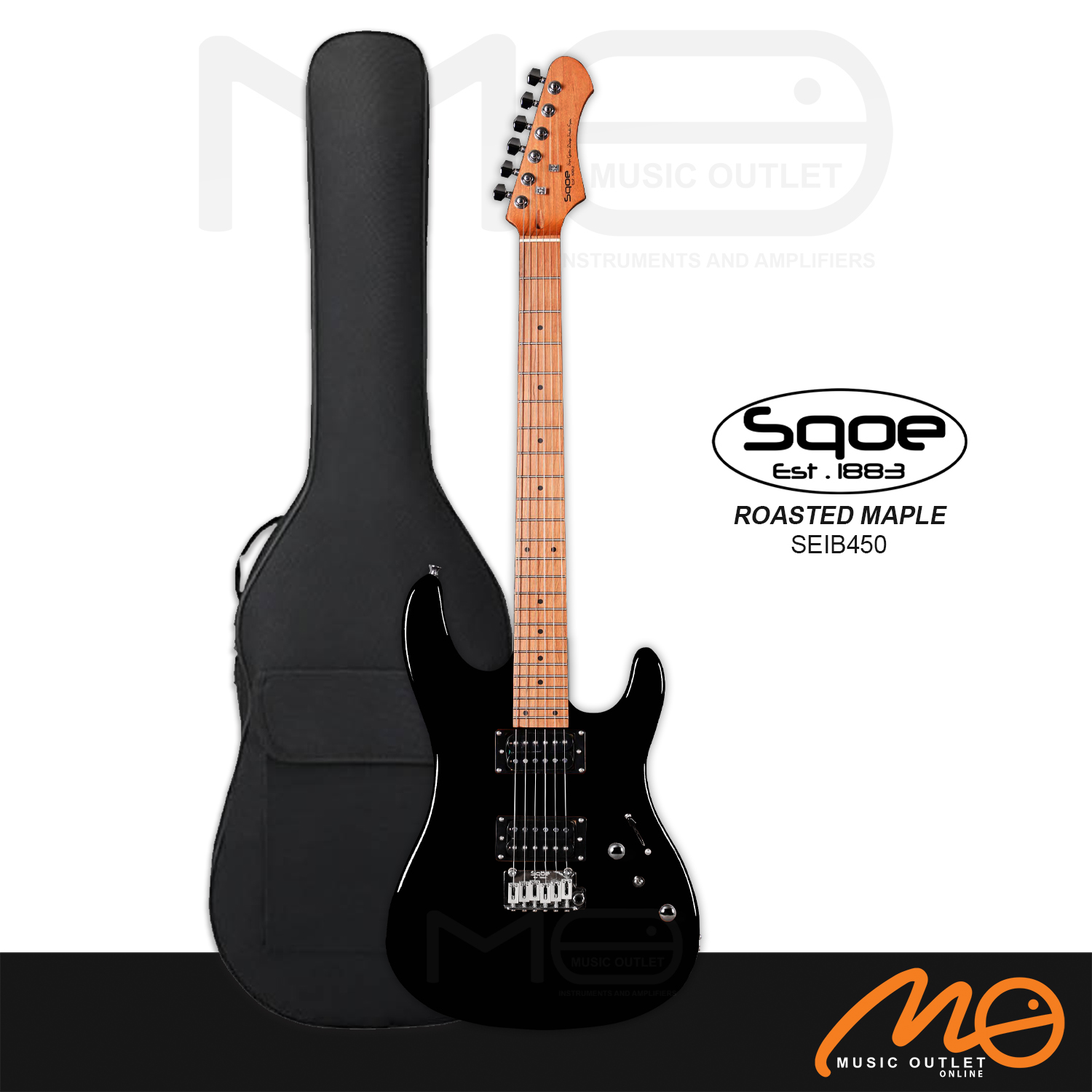 SQOE SEIB450 ROASTED MAPLE FRETBOARD ELECTRIC GUITAR (BLACK)