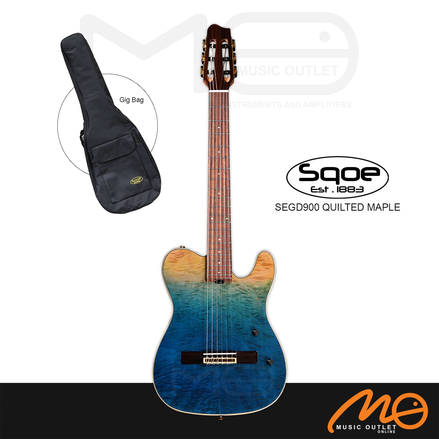 SQOE SEGD900 QUILTED MAPLE SOLID TOP ELECTROACOUSTIC SILENT ELECTRIC