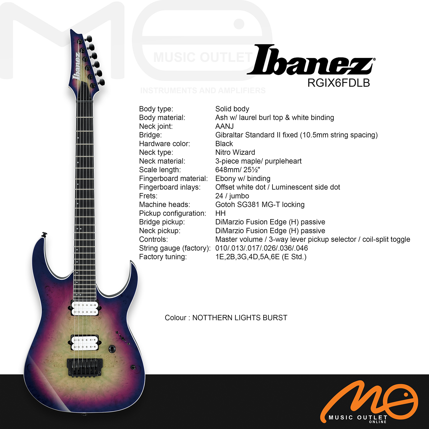 IBANEZ RGIX6FDLB IRON LABEL ELECTRIC GUITAR (NOTTHERN LIGHTS BURST)