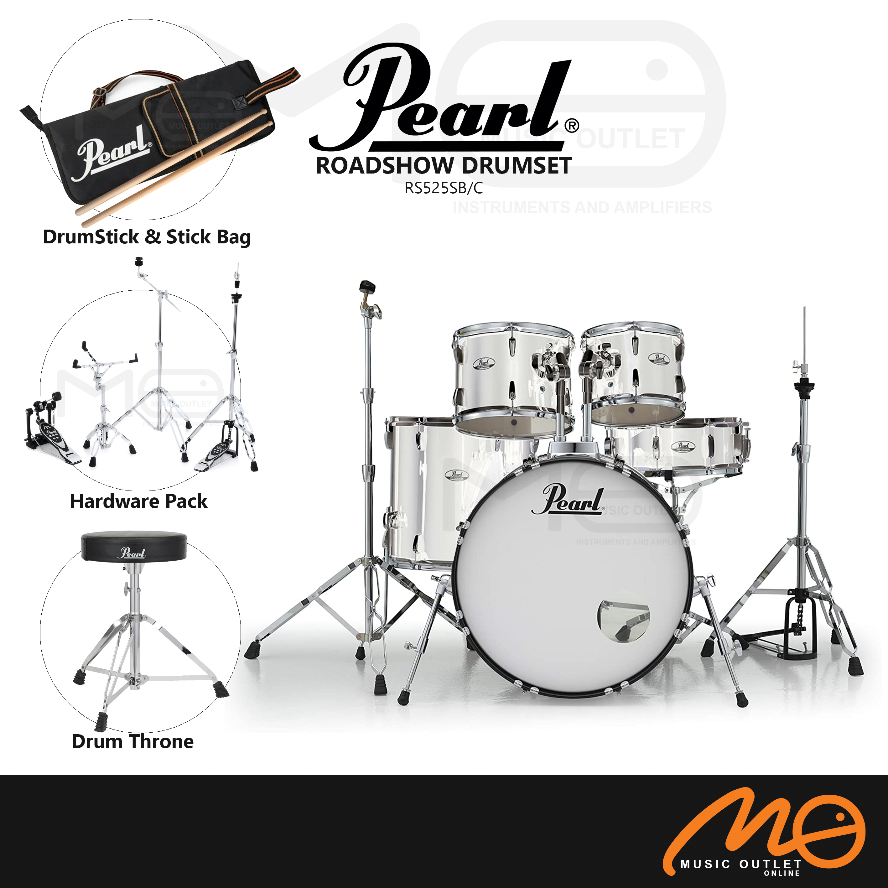 PEARL RS525SB/C ROADSHOW 5PIECE DRUM SET (PURE WHITE)