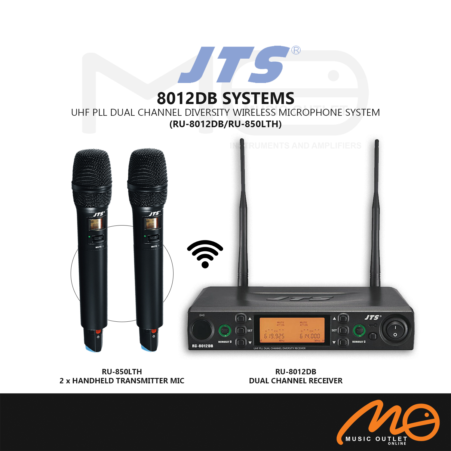JTS 8012DB UHF PLL DUAL CHANNEL DIVERSITY WIRELESS MICROPHONE SYSTEM