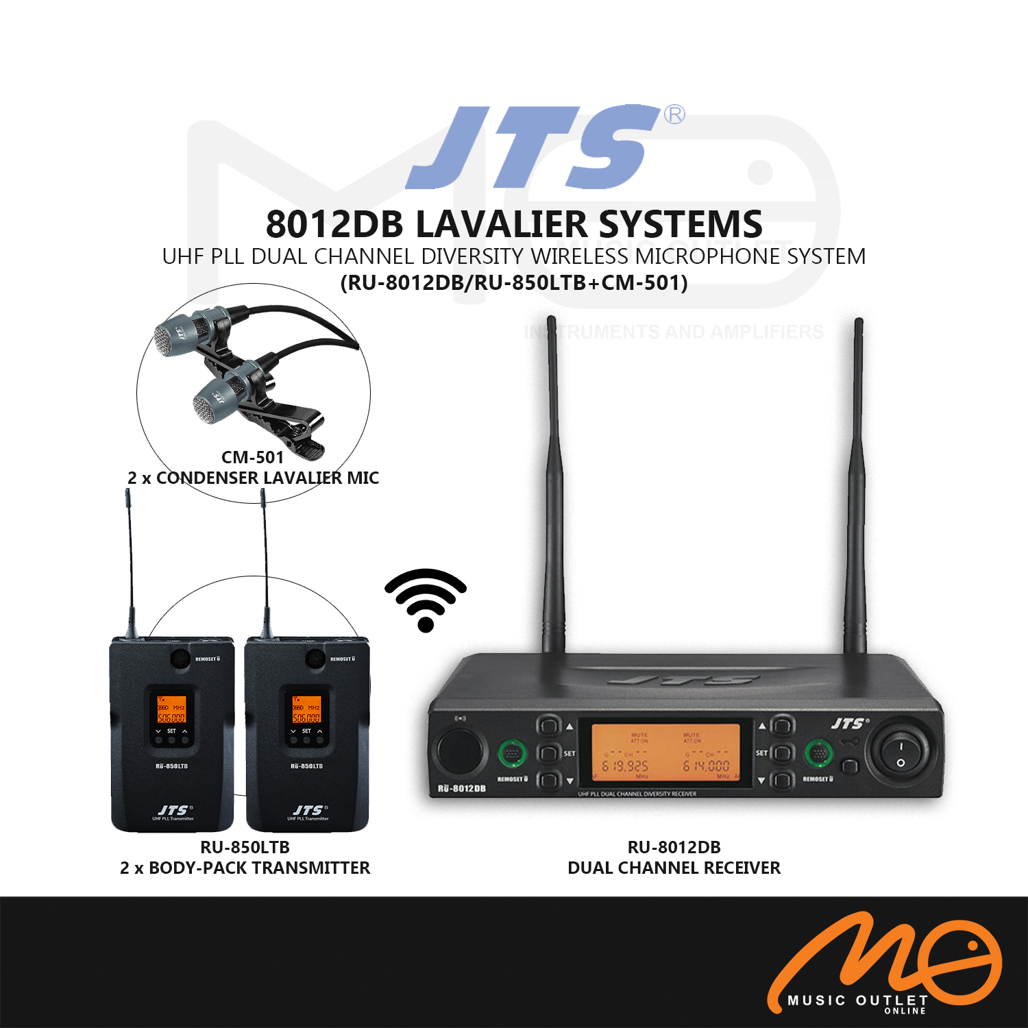 JTS 8012DB UHF PLL DUAL CHANNEL DIVERSITY WIRELESS MICROPHONE SYSTEM