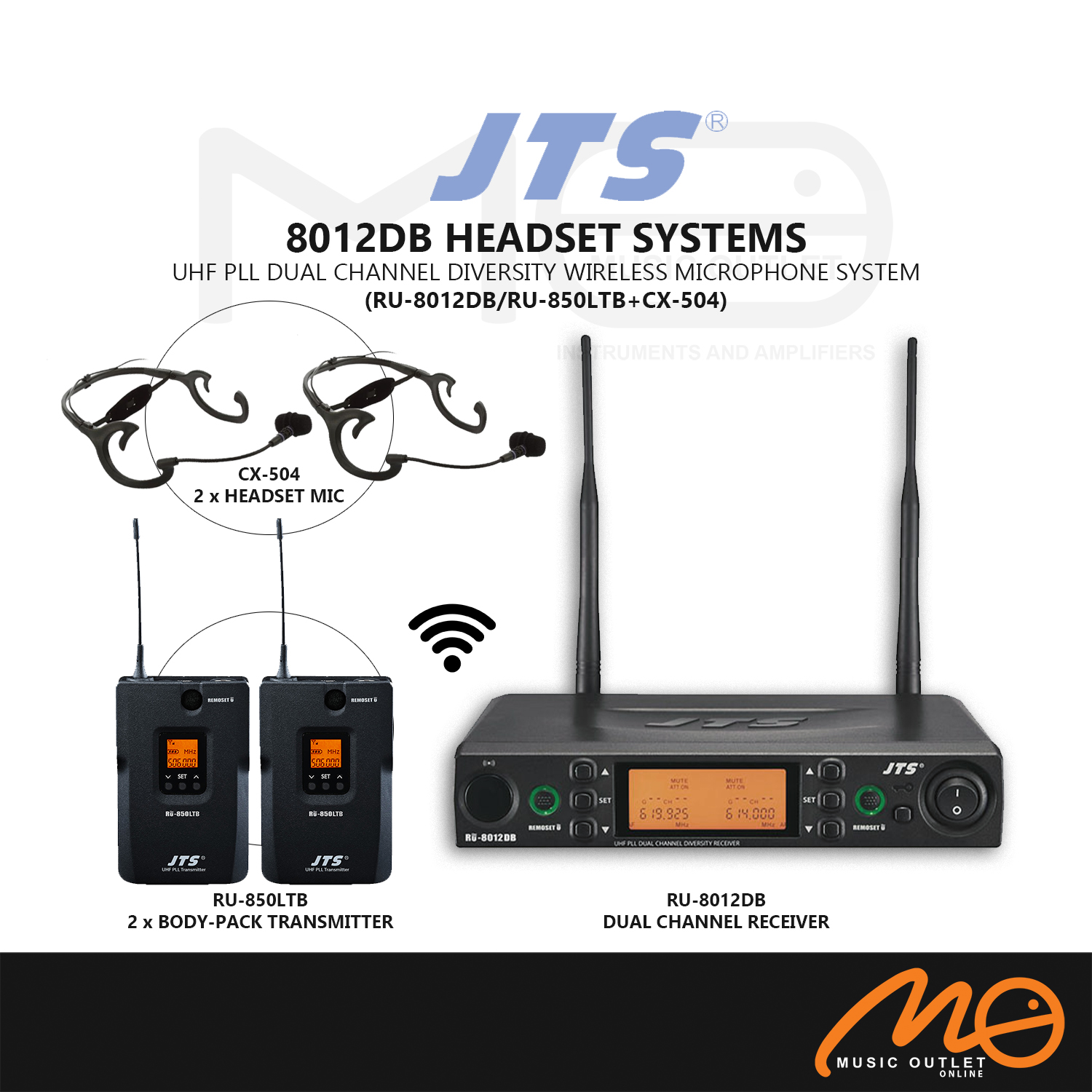JTS 8012DB UHF PLL DUAL CHANNEL DIVERSITY WIRELESS MICROPHONE SYSTEM